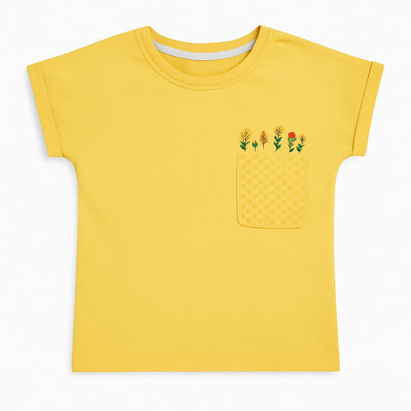 Girls Croched Pocket Tee - Yellow