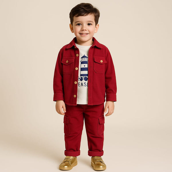 Maroon Boys Winter Cord Set - 3 Pieces Suit