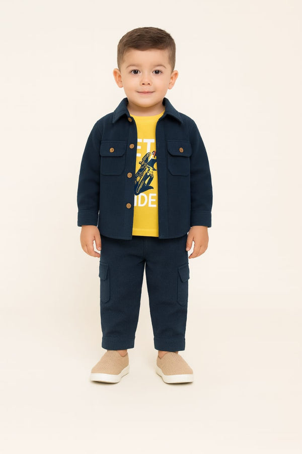 Coral Blue Boys Winter Cord Set - 3 Pieces Suit