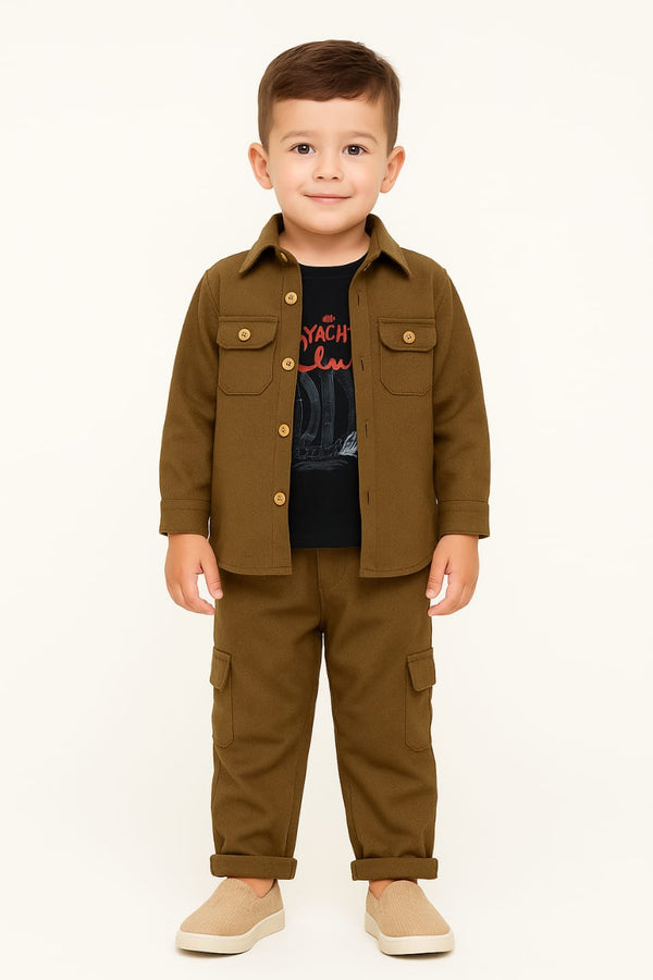 Desert Brown Boys Winter Cord Set - 3 Pieces Suit