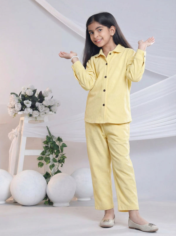 Yellow Button Down Girls Suit