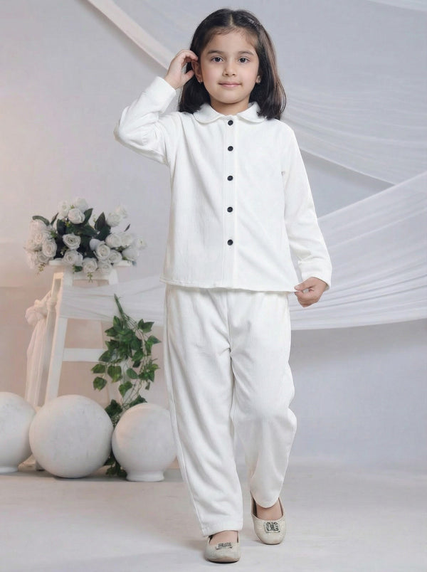 White Button Down Girls Suit