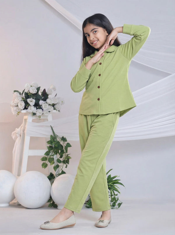 Lime Button Down Girls Suit